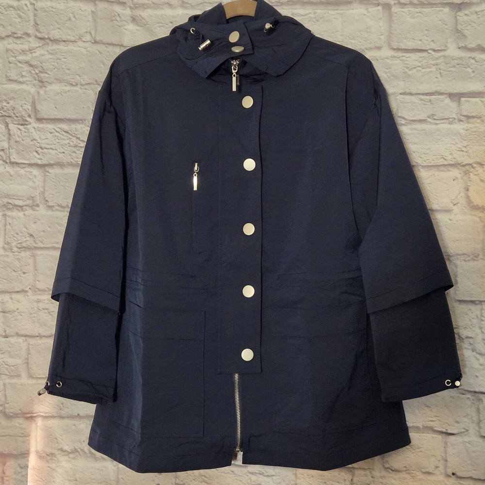 NWOT Marla Wynne Stylish Women's Navy Hooded Water Resistant Jacket